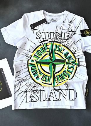 Белая футболка stone island / топовые футболки стон айленд мужские