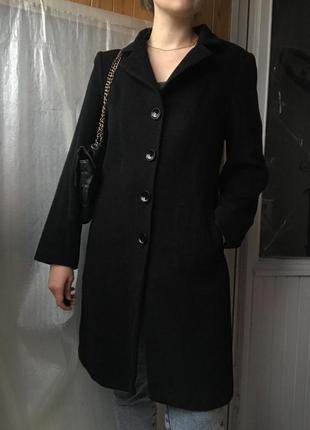 Базовое двубортное пальто чёрное шерстяное шерсть тёплое весенне длинное5 фото