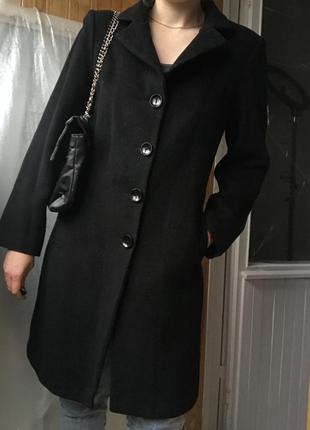 Базовое двубортное пальто чёрное шерстяное шерсть тёплое весенне длинное8 фото