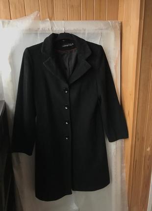 Базовое двубортное пальто чёрное шерстяное шерсть тёплое весенне длинное4 фото