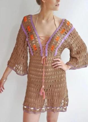 Пляжна сукня anna kosturova дизайнерська в'язана туніка handmade вязаная туника3 фото