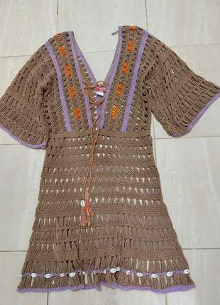 Пляжна сукня anna kosturova дизайнерська в'язана туніка handmade вязаная туника4 фото