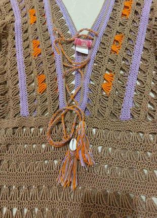 Пляжна сукня anna kosturova дизайнерська в'язана туніка handmade вязаная туника5 фото