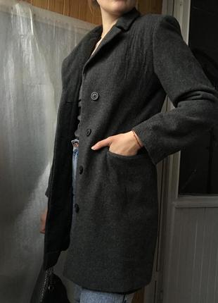Базовое двубортное пальто серое шерстяное шерсть тёплое весенне бойфренд2 фото