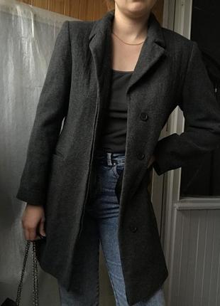 Базовое двубортное пальто серое шерстяное шерсть тёплое весенне бойфренд3 фото