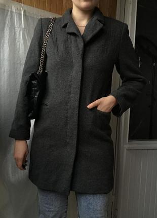 Базовое двубортное пальто серое шерстяное шерсть тёплое весенне бойфренд4 фото