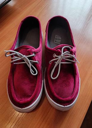 Жiночi мокасини melania велюр малина/сiрий