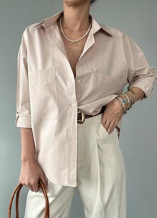 Женская рубашка белая базовая бежевая розовая голубая хлопковая натуральная качественная классическая оверсайз