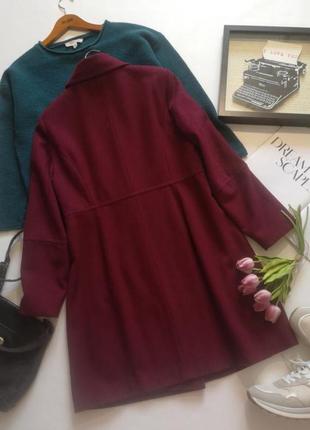 Шерстяное пальто top secret, цвета марсала, бордовое, демисезонное,9 фото