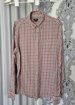 Мужская брендовая базовая топовая хлопковая рубашка в клетку тартан с нагрудным карманом shirt f&amp;f l2 фото