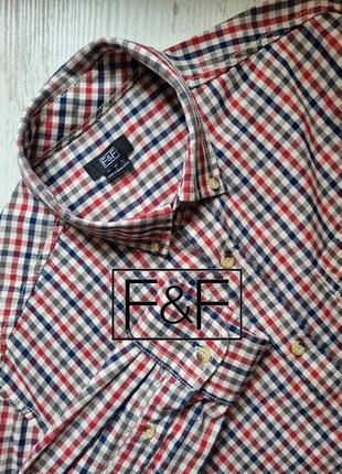 Мужская брендовая базовая топовая хлопковая рубашка в клетку тартан с нагрудным карманом shirt f&amp;f l