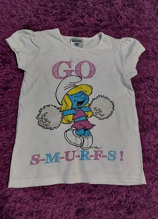Футболка smurfs с гномом смурфеткой белая 5-6 лет индия