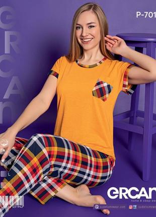 Жіноча піжама з футболкою і штанами в клітинку ercan туреччина бавовна