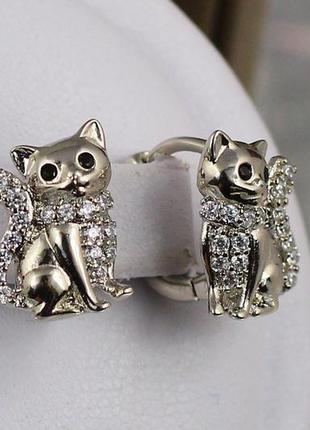Сережки дитячі xuping jewelry кошенята з чорними вічками 1.2 см сріблясті