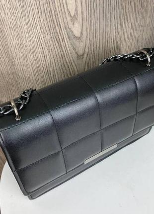 Женская мини сумочка клатч черная стеганая, сумка на плечо экокожа3 фото