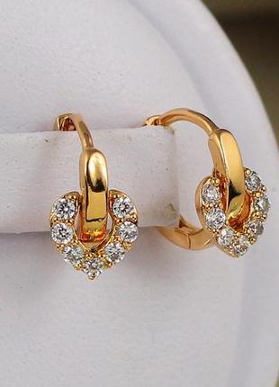 Сережки дитячі xuping jewelry серце з фіанітів на колечку 1 см золотисті