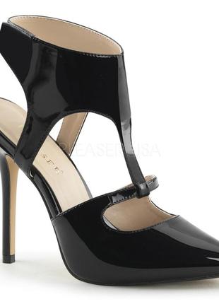 Оригінальні чорні туфлі на 13-см шпильках з відкритою п'ятою pleaser amuse 19