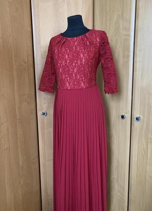 Платье бордовое длинное юбка плиссе размер 421 фото