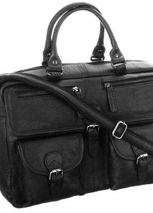 Мужская кожаная сумка с отделом для ноутбука 14 дюймов always wild черная1 фото