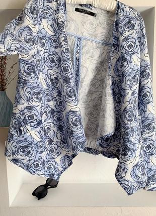 Льняний кардиган в квітковий принт 50 розмір накидка
