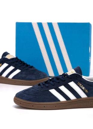 Мужские замшевые кроссовки adidas spezial vintage navy blue gum (адидас спешл ретро кроссовки синего цвета)