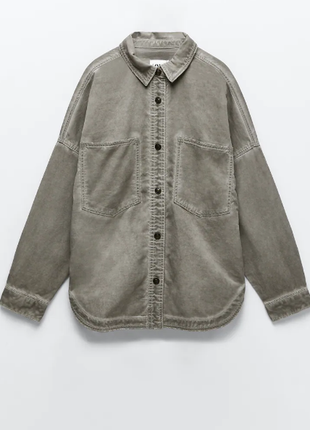Джинсовая куртка-рубашка zara с  эффектом потертости3 фото