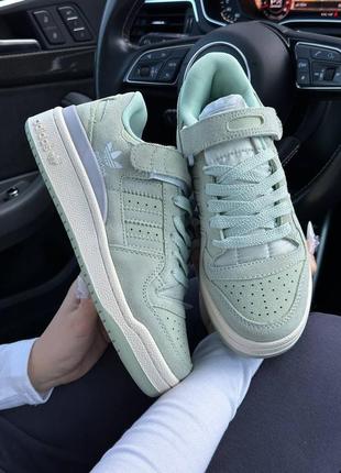 Женские кроссовки adidas forum low green suede