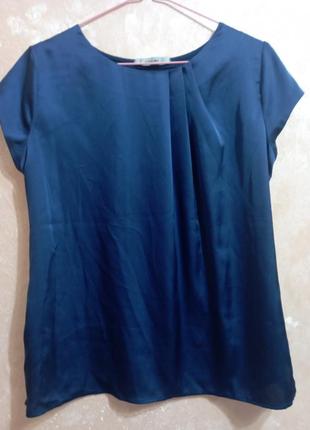 Блуза блузка футболка синяя атлас короткий рукав нарядная2 фото