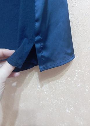 Блуза блузка футболка синяя атлас короткий рукав нарядная6 фото