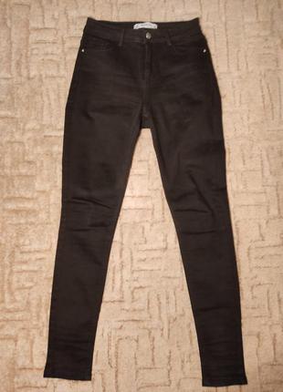 Черные котоновые штаны с высокой посадкой 36р