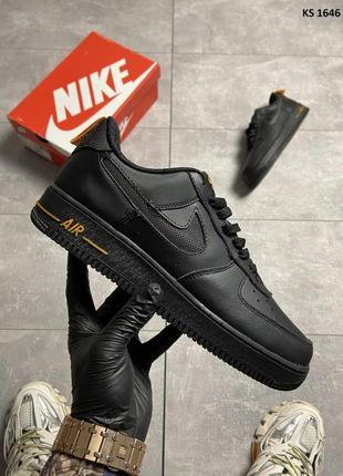 Мужские кроссовки nike air force 1 low black orange (черные)