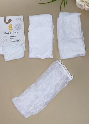 Капроновые колготы белого цвета с узорами для малышей размер:  ⚜️ 56/68
