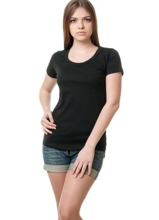 Женская футболка круглым вырезом - черная1 фото