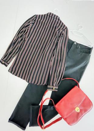 Блуза деловая в полоску рубашка женская классическая длинный рукав карман пуговицах блузка демисезонная стильный воротничок2 фото