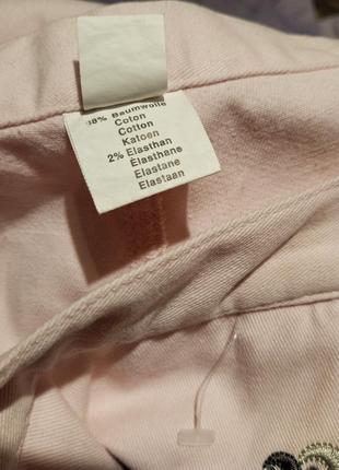 Стрейч-коттон,нежно-розовые,зауженные джинсы с вышивкой-стразиками,мега батал9 фото