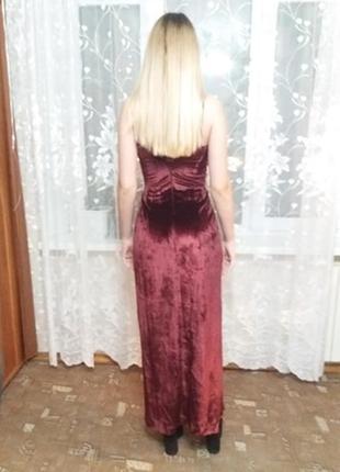 Платье в пол, выпускное, вечернее, цвет марсала, бордовое , размер s,m. с перчатками.2 фото