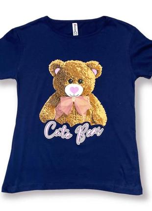 Жіноча молодіжна синя бавовняна футболка