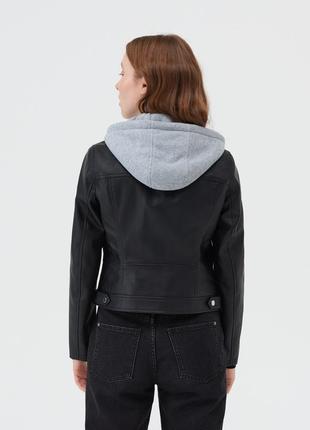 Куртка, косуха с капюшоном женская кожаная новая польша s, m, 44,463 фото