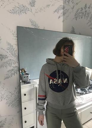 Худі жіноче сіре на флісі nasa від h&m розмір s 2