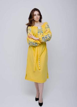 Вышитое платье вышиванка женская желто-синее платье вышитое платье новинка2 фото