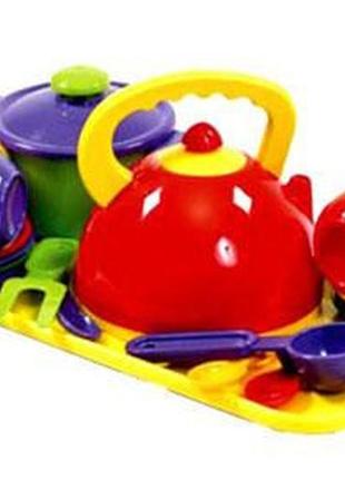 Детский игровой набор посуды с чайником, кастрюлей и подносом 70309, 23 предмета