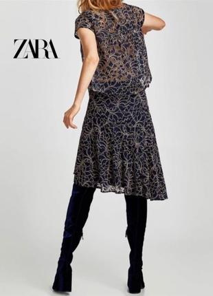 Темно-синяя асимметричная кружевная юбка с цветочной вышивкой миди zara3 фото