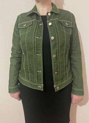 Джинсовая светлая зеленая куртка пиджак 50-52 размера