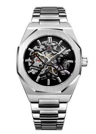 Чоловічий класичний годинник gusto skeleton silver-black скелетон