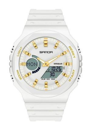 Спортивные тактические часы sanda 6016 white-gold противоударные водостойкие