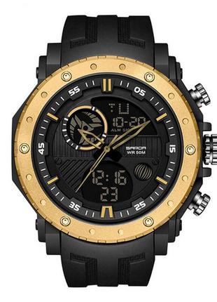 Спортивний тактичний годинник sanda 6012 black-gold протиударний водостійкий