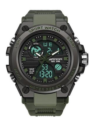 Спортивний тактичний годинник sanda 739 green-black протиударний водостійкий