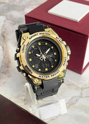 Спортивний тактичний годинник sanda 739 black-gold протиударний водостійкий2 фото
