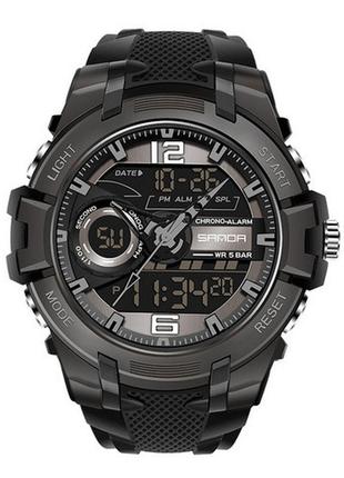 Спортивные тактические часы sanda 6015 all black противоударные водостойкие