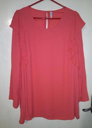Стильна,яскраво-коралова,"шифонова" блуза з воланами на рукавах,бол.розм. kappachi